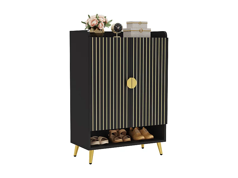 Meuble à chaussures avec portes, meuble de rangement à chaussures à 6 niveaux avec étagères réglables