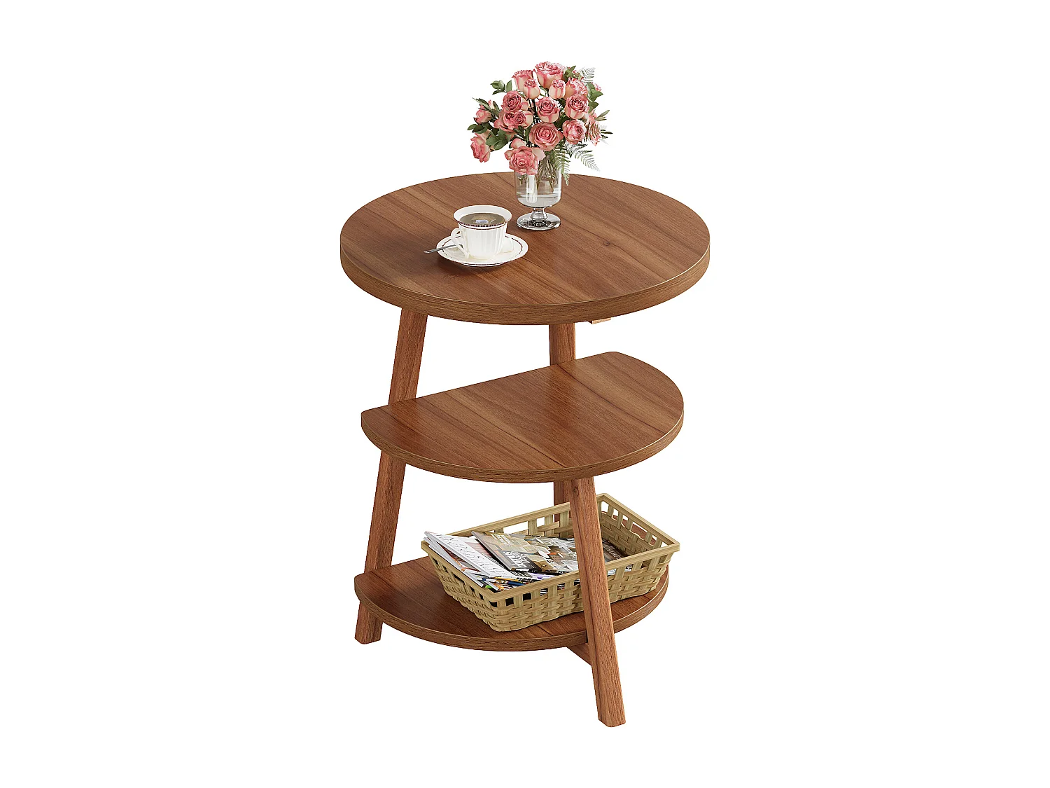 3-Schicht-Rundes Nachttisch mit Ablageschränken, 50cm-Nachttisch für kleine Räume