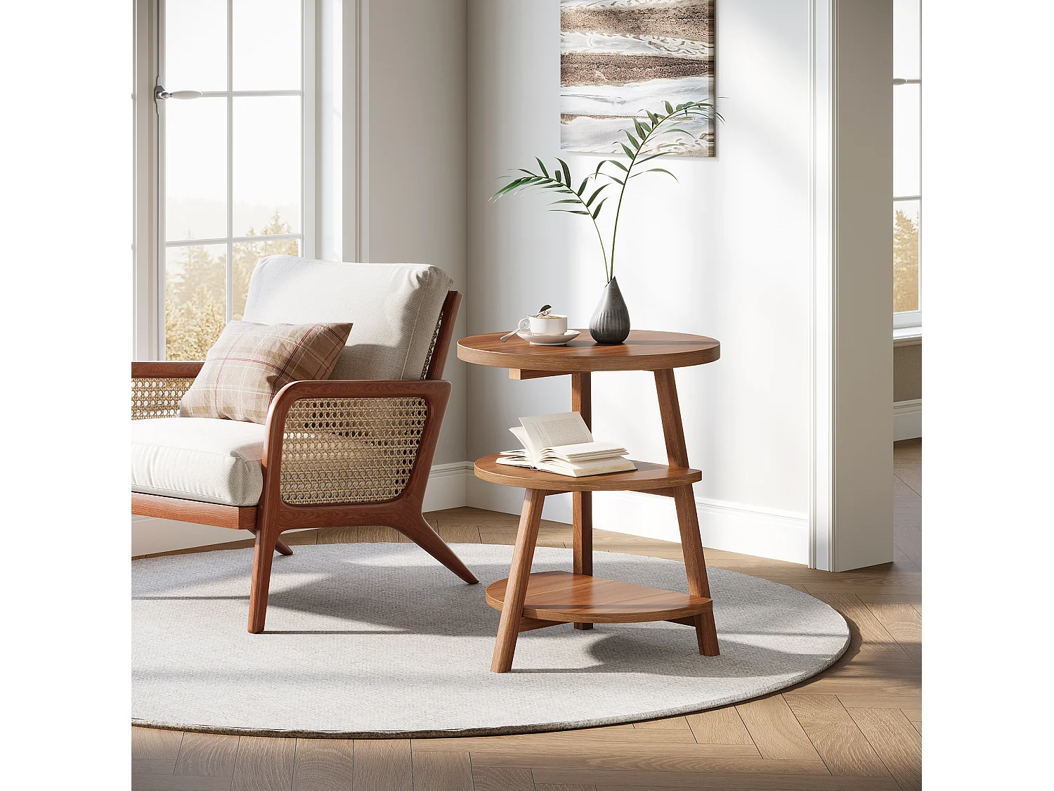 3-Schicht-Rundes Nachttisch mit Ablageschränken, 50cm-Nachttisch für kleine Räume