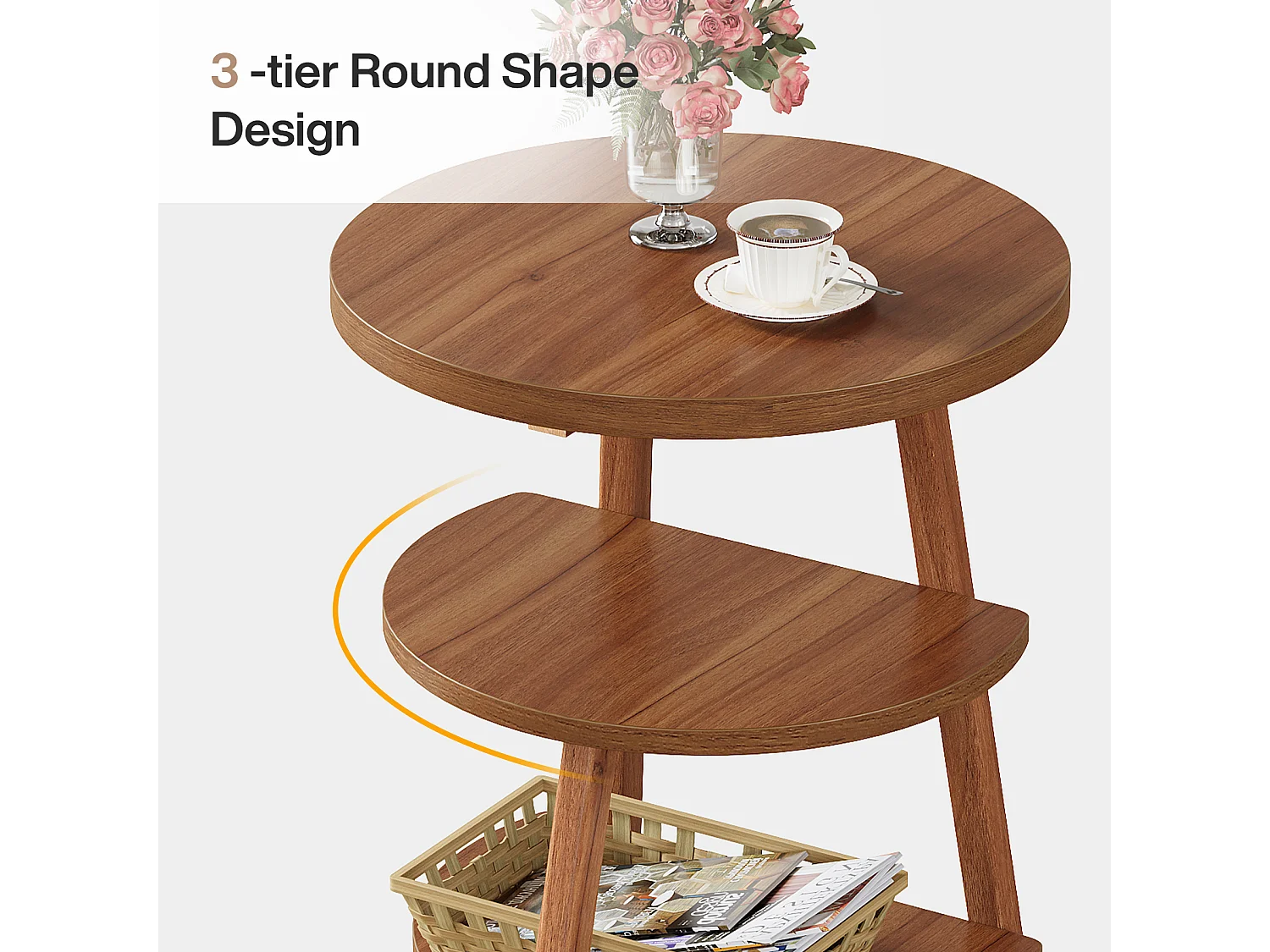 3-Schicht-Rundes Nachttisch mit Ablageschränken, 50cm-Nachttisch für kleine Räume