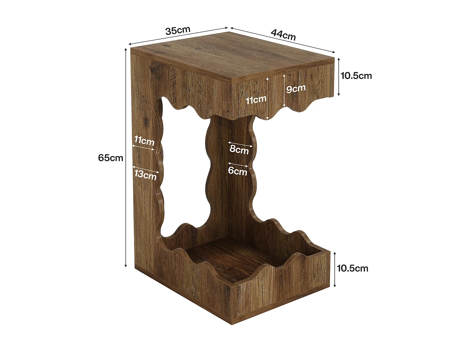 Table d'appoint étroite, table de chevet à deux niveaux en forme de C pour salon, table de nuit de style campagnard pour chambre à coucher
