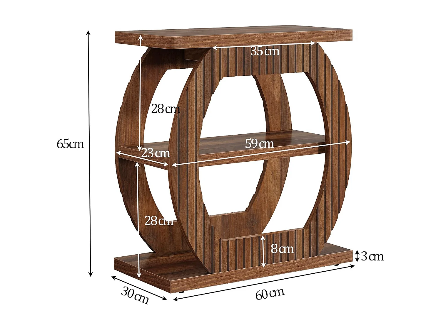 Nebentisch für das Wohnzimmer, 60 cm hohe Beistelltisch mit 3-stufigen Ablageschränken