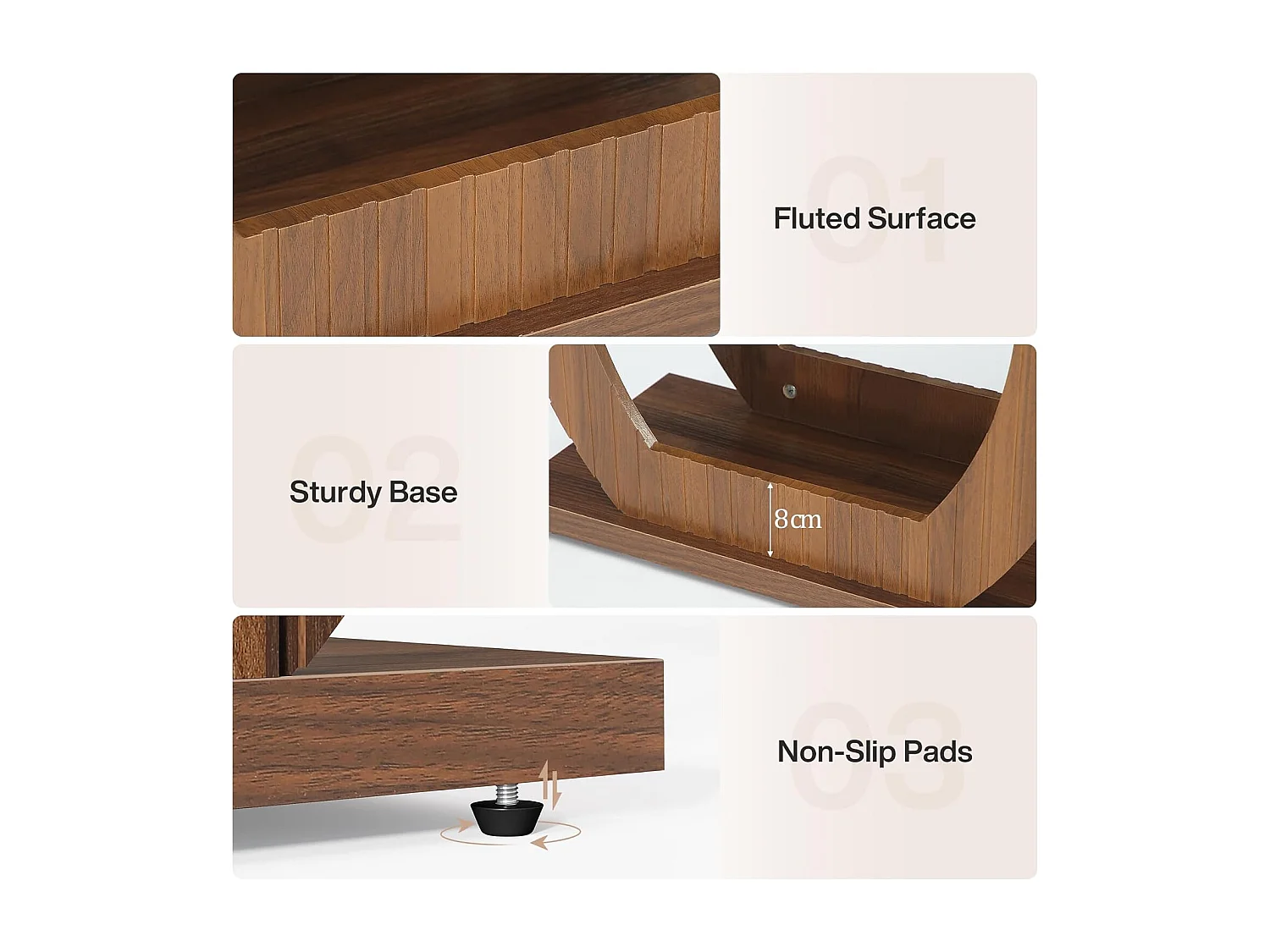 Nebentisch für das Wohnzimmer, 60 cm hohe Beistelltisch mit 3-stufigen Ablageschränken