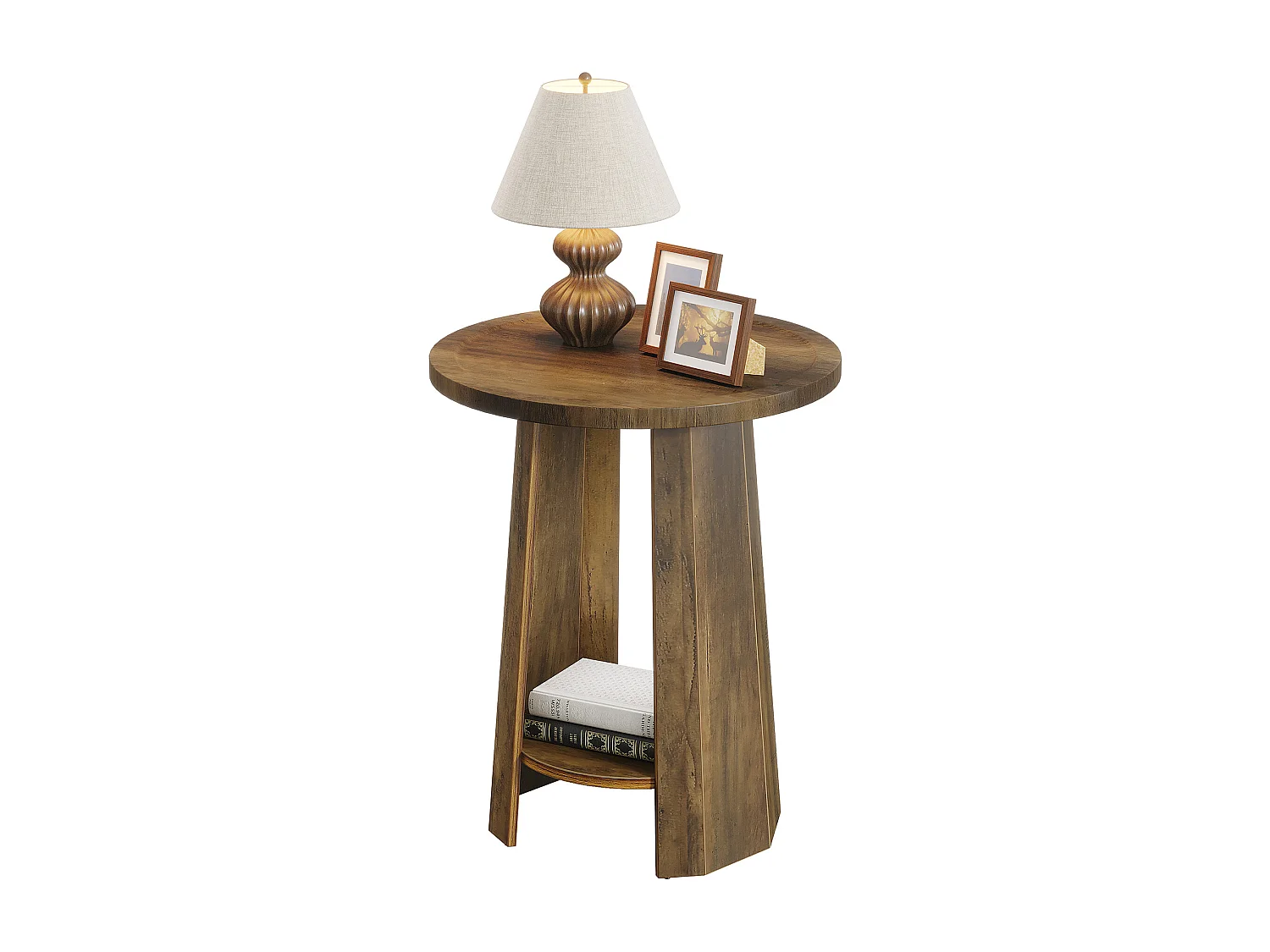 Runder Endtisch, Beistelltisch mit unterem Fach, dekoratives Nachttischmöbel für kleine Räume