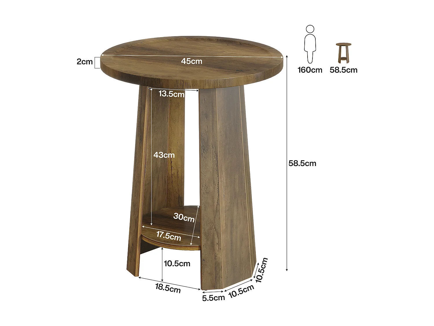 Runder Endtisch, Beistelltisch mit unterem Fach, dekoratives Nachttischmöbel für kleine Räume