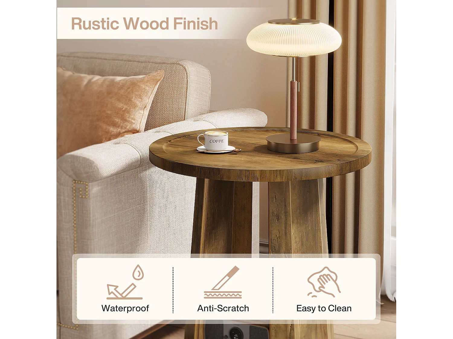 Runder Endtisch, Beistelltisch mit unterem Fach, dekoratives Nachttischmöbel für kleine Räume