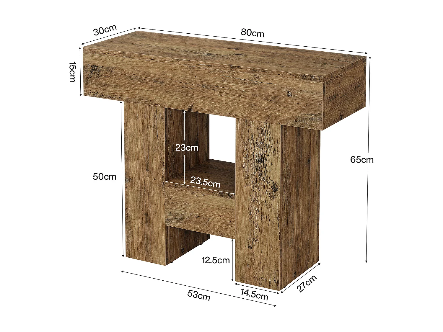 Schmale Beistelltisch, Landhausstil Sofaseitentisch mit 2-stufiger Ablageplattform
