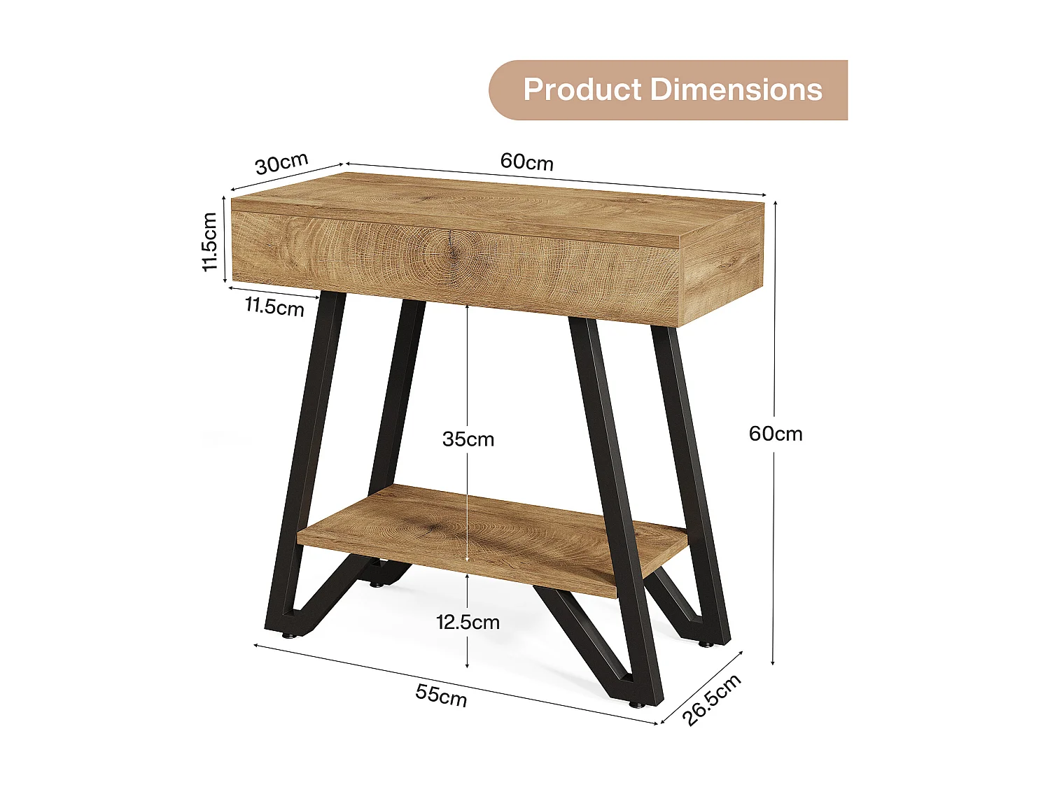 End-Beistelltisch für das Wohnzimmer, schmaler Coucharm-Beistelltisch mit Ablageschränken
