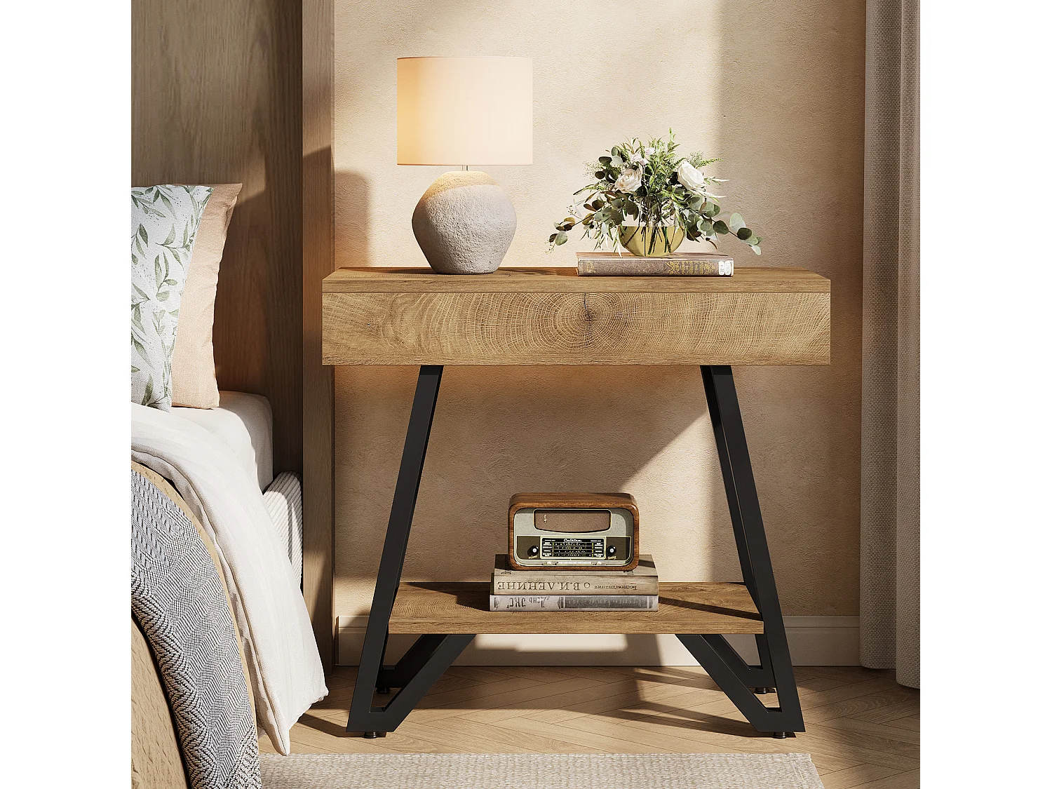 End-Beistelltisch für das Wohnzimmer, schmaler Coucharm-Beistelltisch mit Ablageschränken