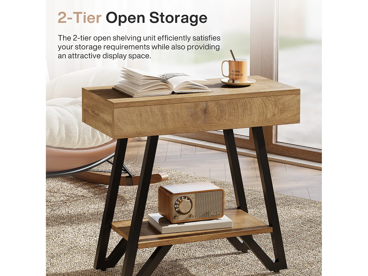 End-Beistelltisch für das Wohnzimmer, schmaler Coucharm-Beistelltisch mit Ablageschränken