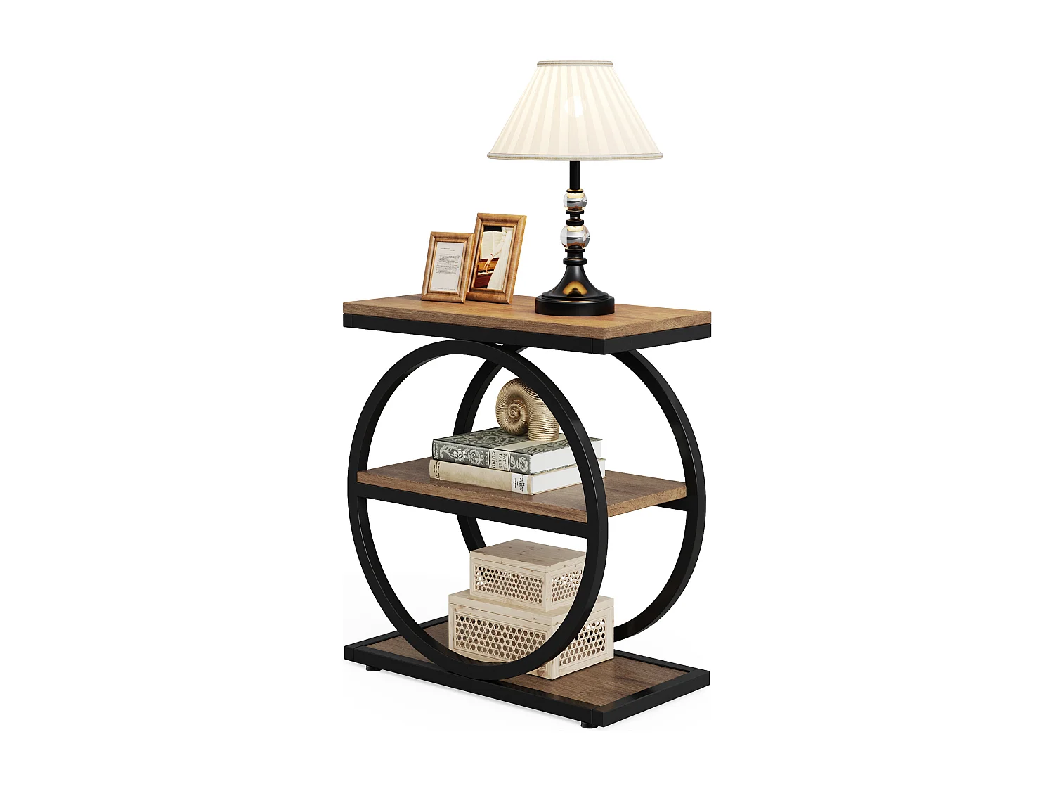 Table d'appoint étroite avec 3 étagères de rangement, style industriel, petite table de chevet pour canapé