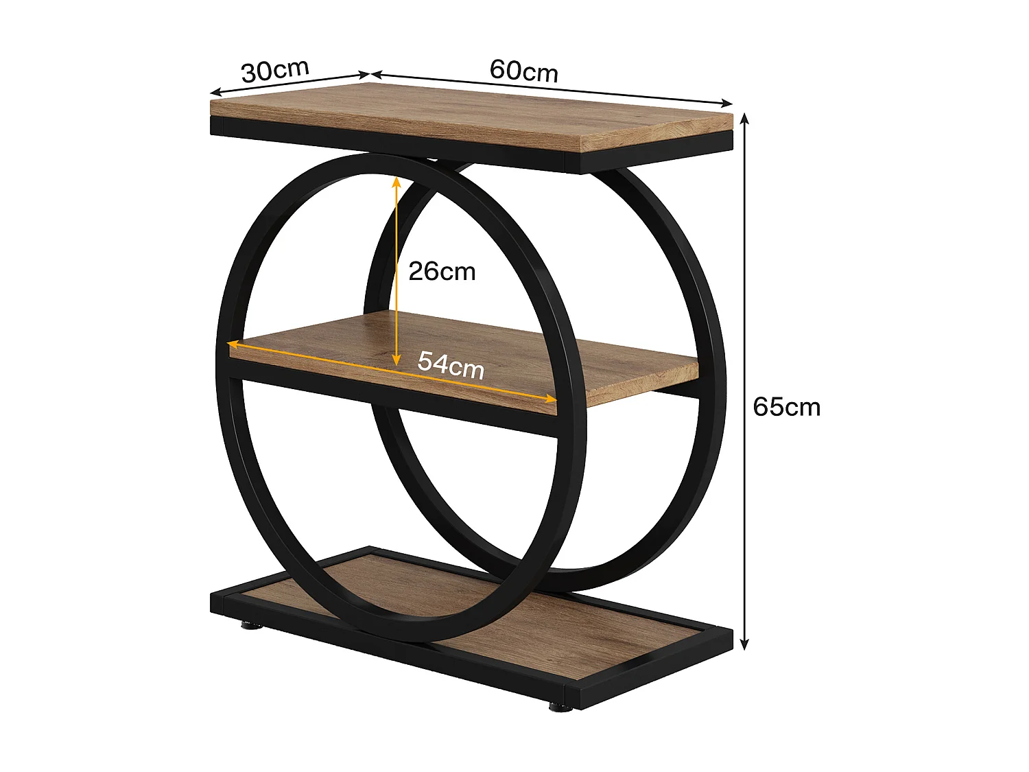Table d'appoint étroite avec 3 étagères de rangement, style industriel, petite table de chevet pour canapé