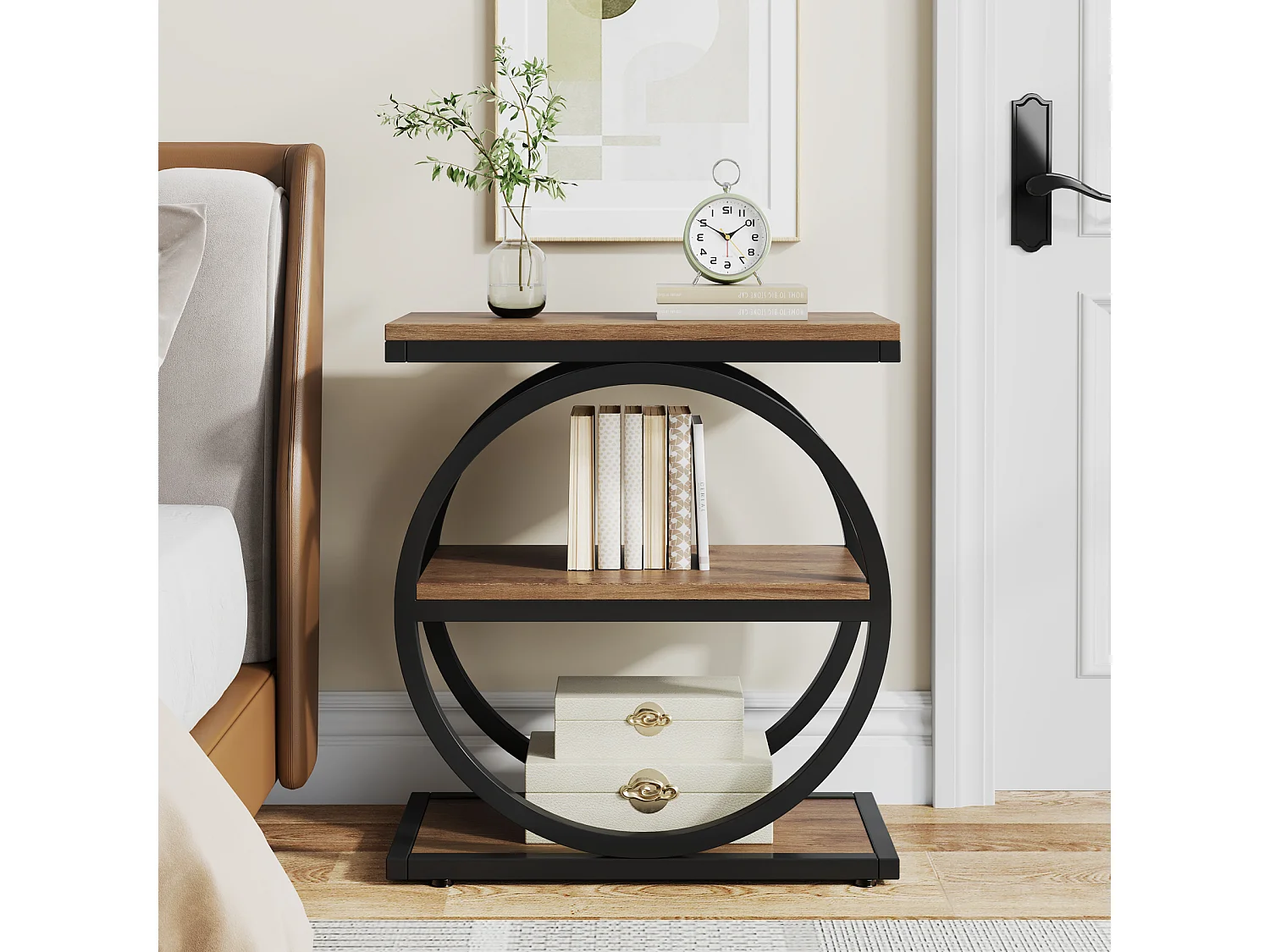 Table d'appoint étroite avec 3 étagères de rangement, style industriel, petite table de chevet pour canapé