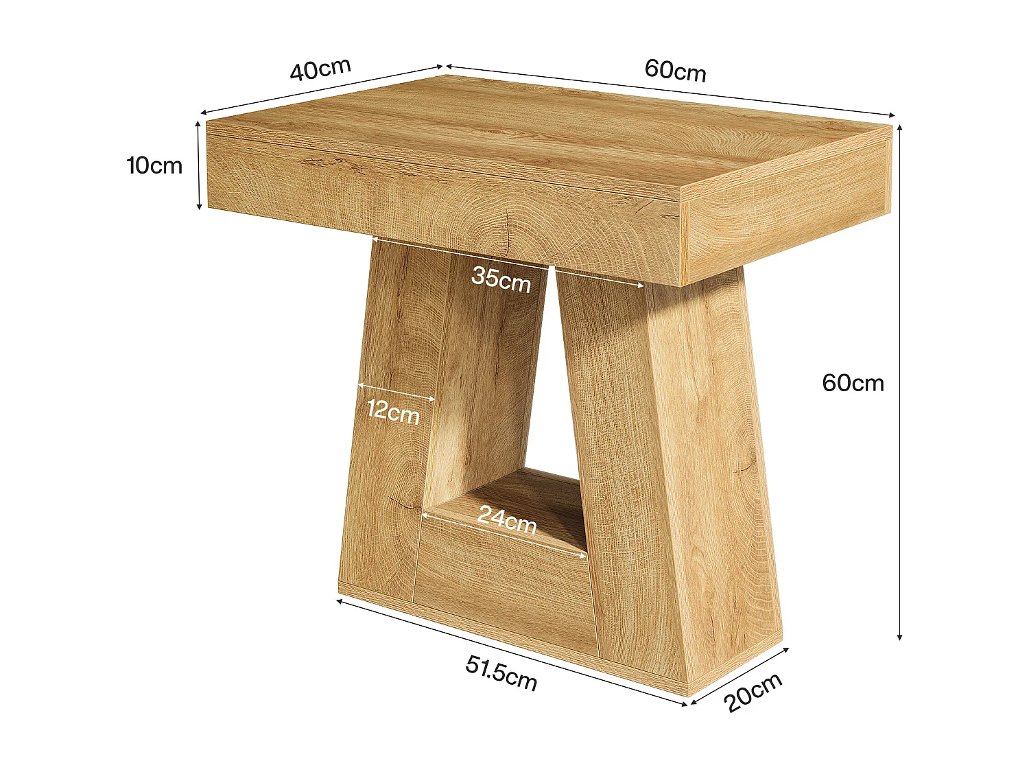 Table d'appoint moderne à 2 niveaux, table de chevet avec base trapézoïdale, petite table de chevet