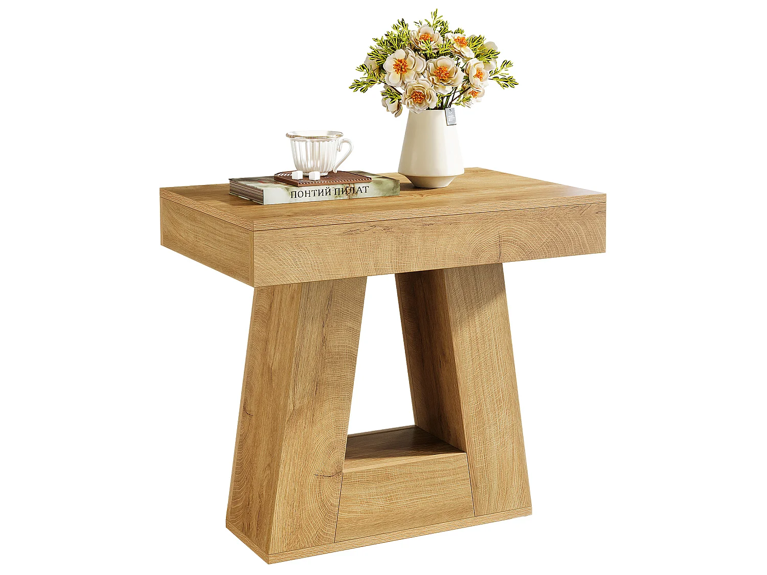 Moderne bijzettafel met 2 lagen, nachtkastje met trapeziumvormige voet, klein nachtkastje