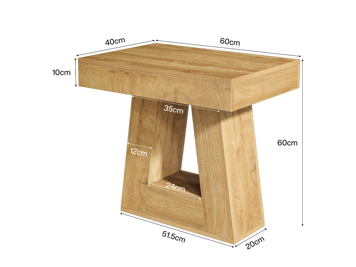 Moderne bijzettafel met 2 lagen, nachtkastje met trapeziumvormige voet, klein nachtkastje