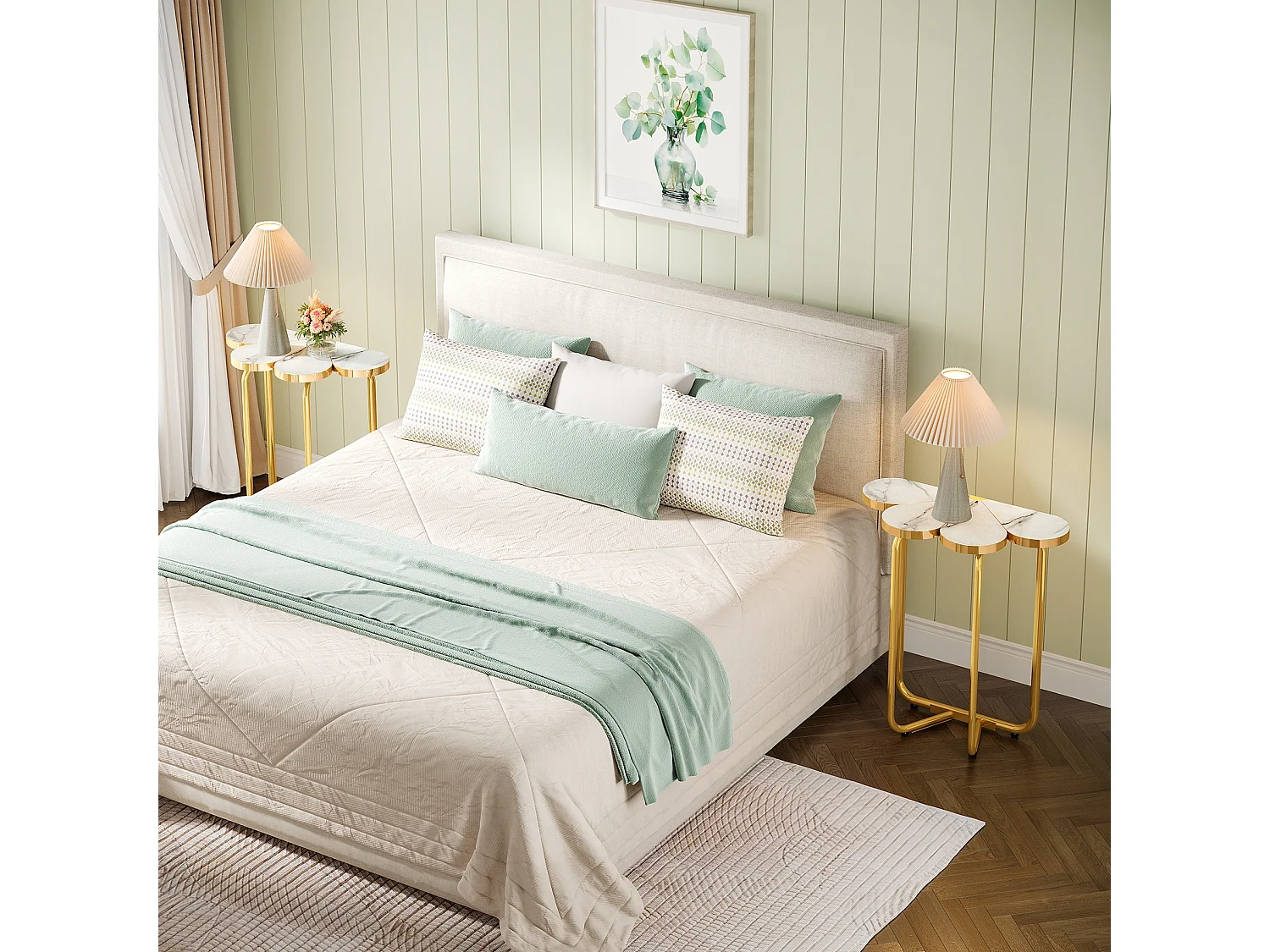 Table d'appoint étroite, table d'appoint demi-fleur avec cadre doré élégant et finition imitation marbre