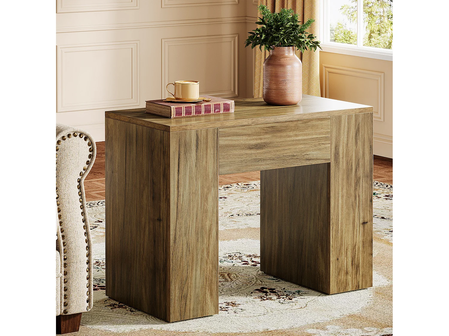 Table d'appoint de style campagnard de 80 cm, table d'appoint moderne pour canapé de style milieu du siècle avec piétement robuste