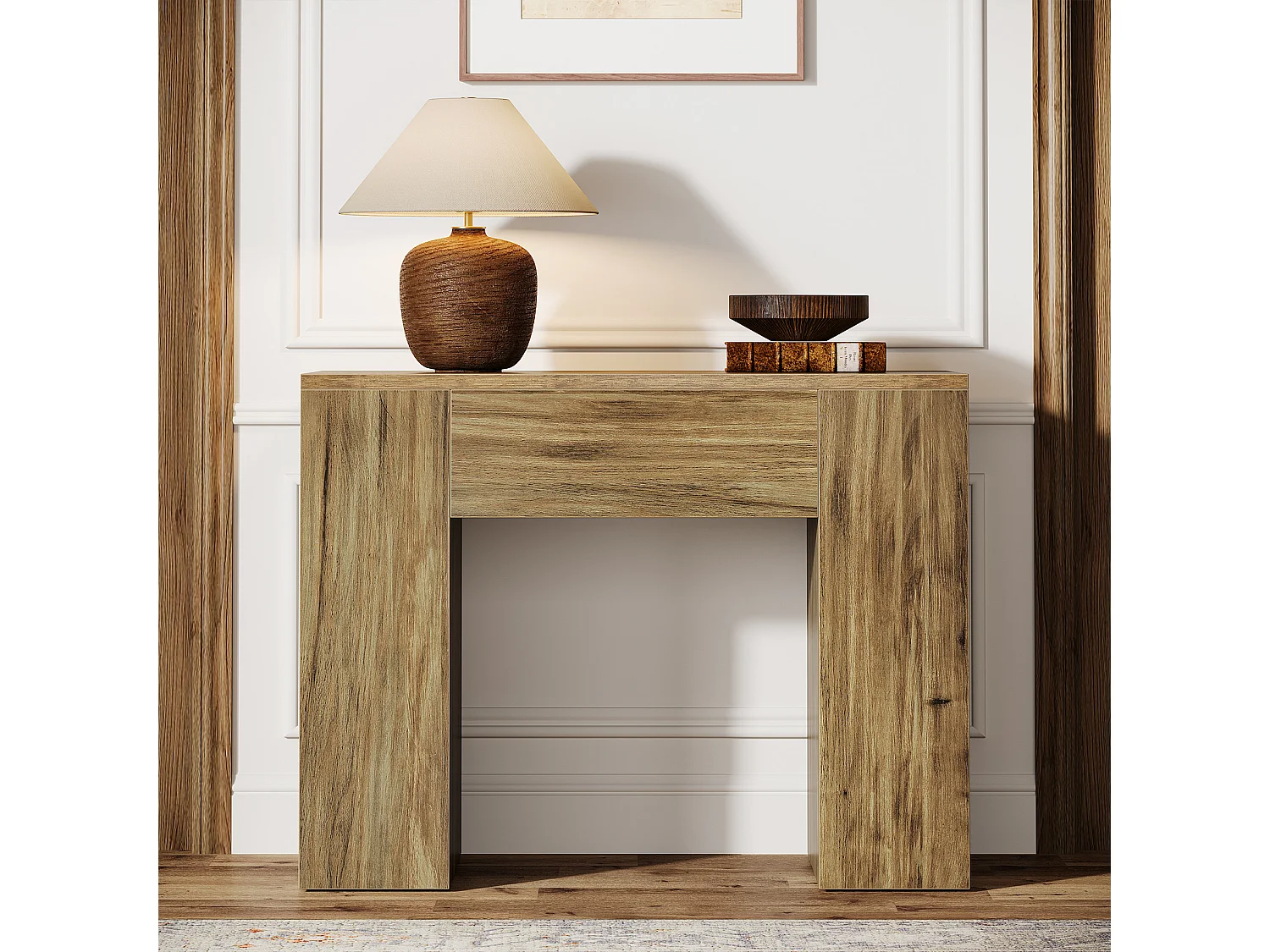 Table d'appoint de style campagnard de 80 cm, table d'appoint moderne pour canapé de style milieu du siècle avec piétement robuste