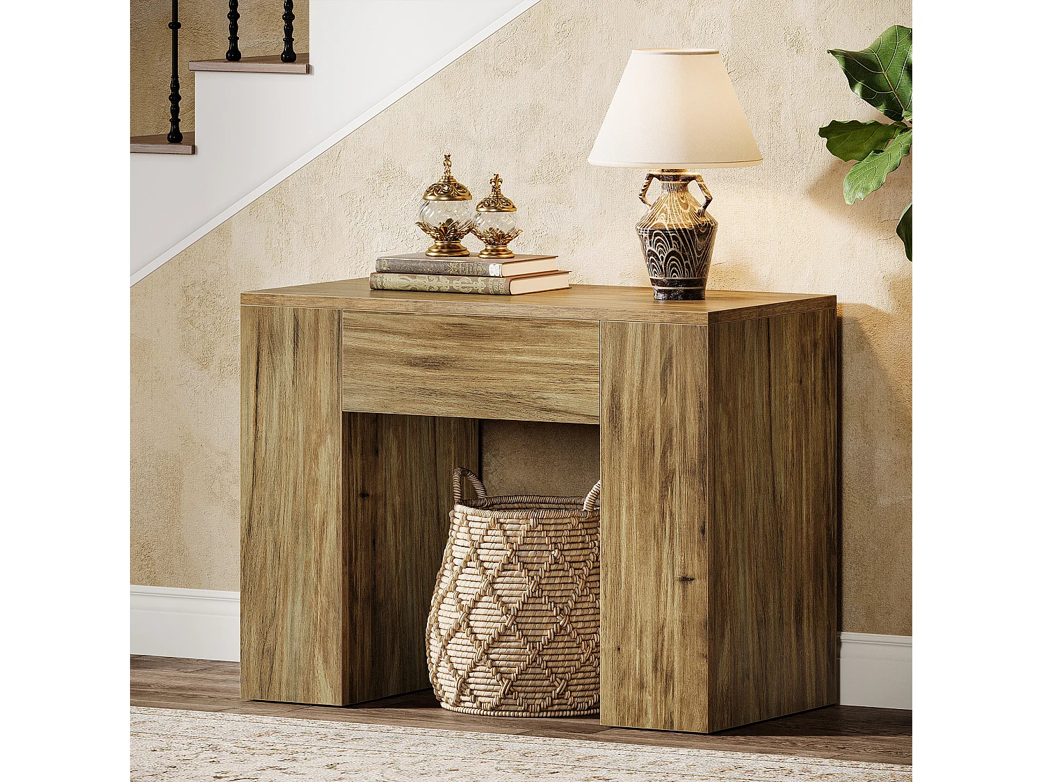 Table d'appoint de style campagnard de 80 cm, table d'appoint moderne pour canapé de style milieu du siècle avec piétement robuste