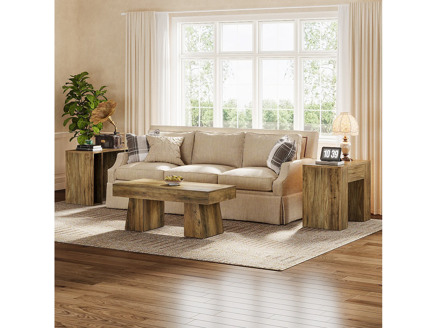 Table d'appoint de style campagnard de 80 cm, table d'appoint moderne pour canapé de style milieu du siècle avec piétement robuste