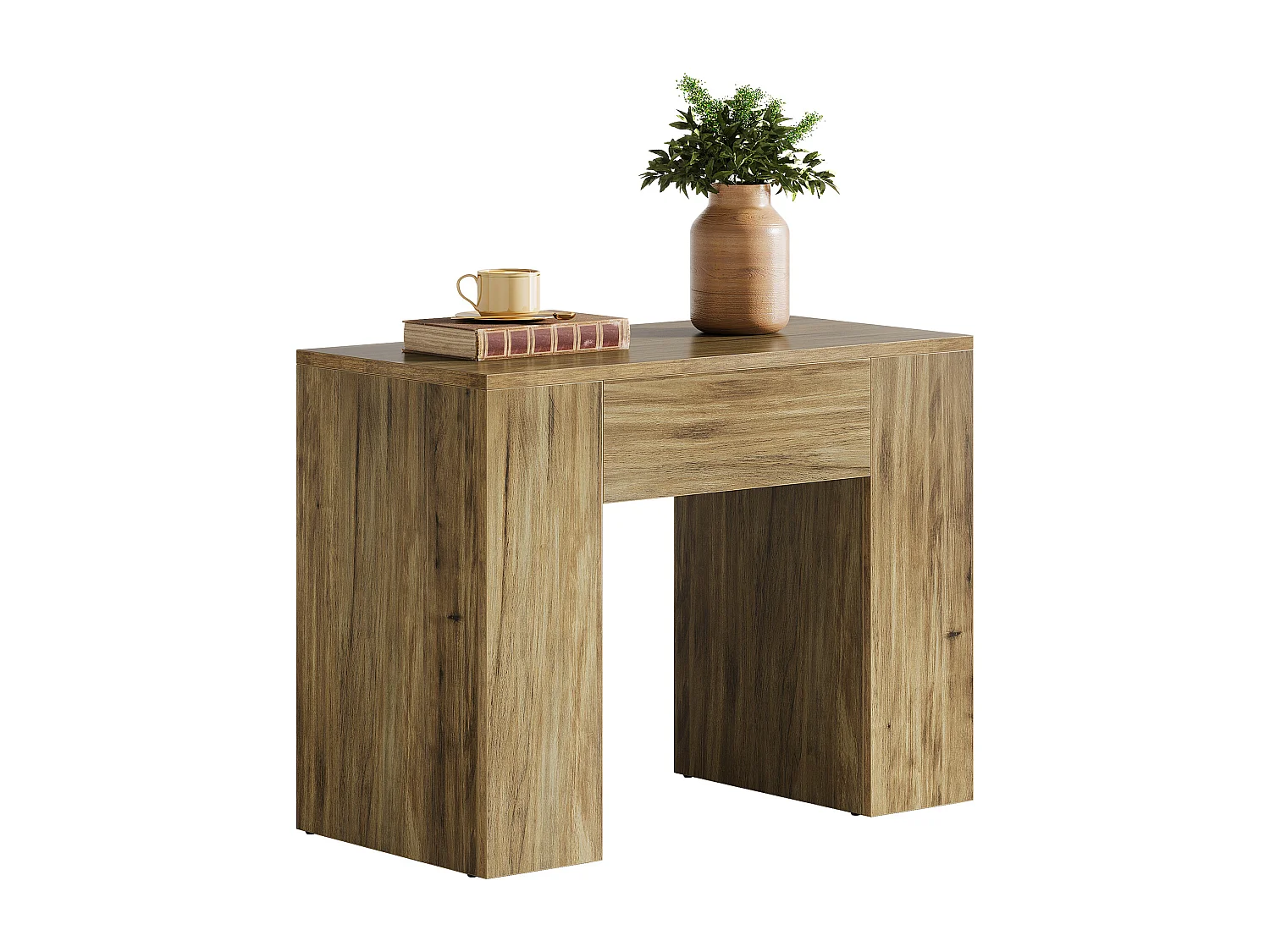 Mesa Lateral de Fim de Sala Rustica de 80cm, Mesa Lateral de Sofá Moderna de Meio Século com Pedestal Resistente