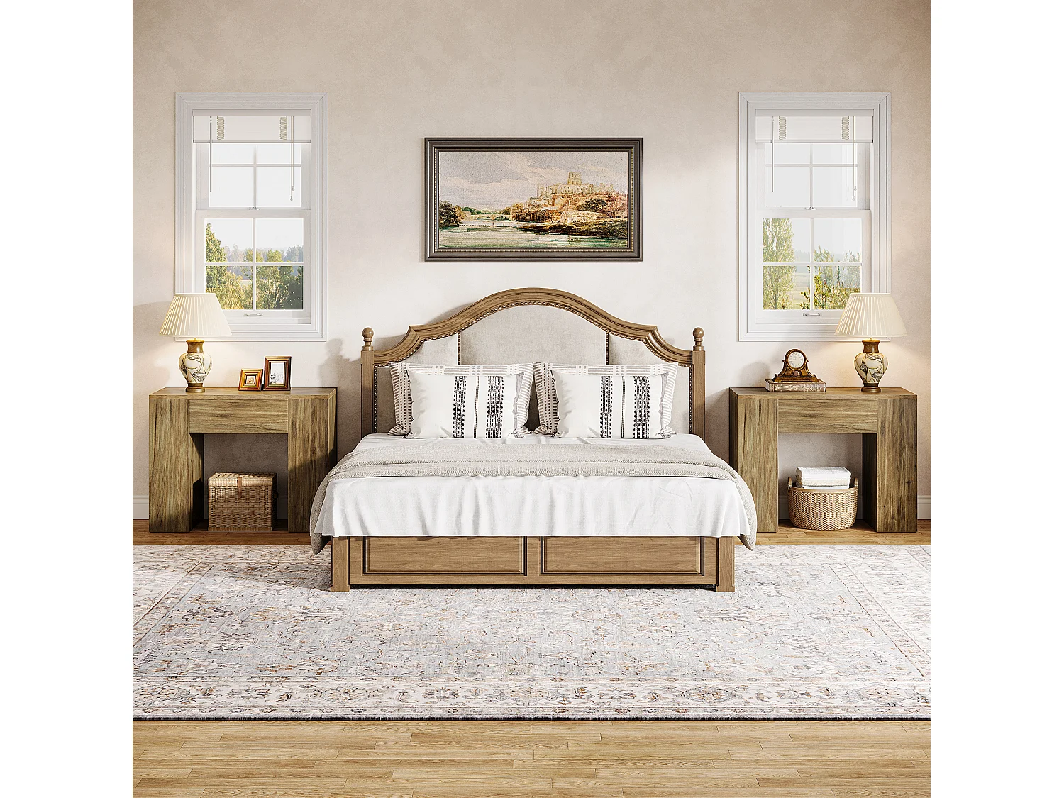 Mesa Lateral de Fim de Sala Rustica de 80cm, Mesa Lateral de Sofá Moderna de Meio Século com Pedestal Resistente