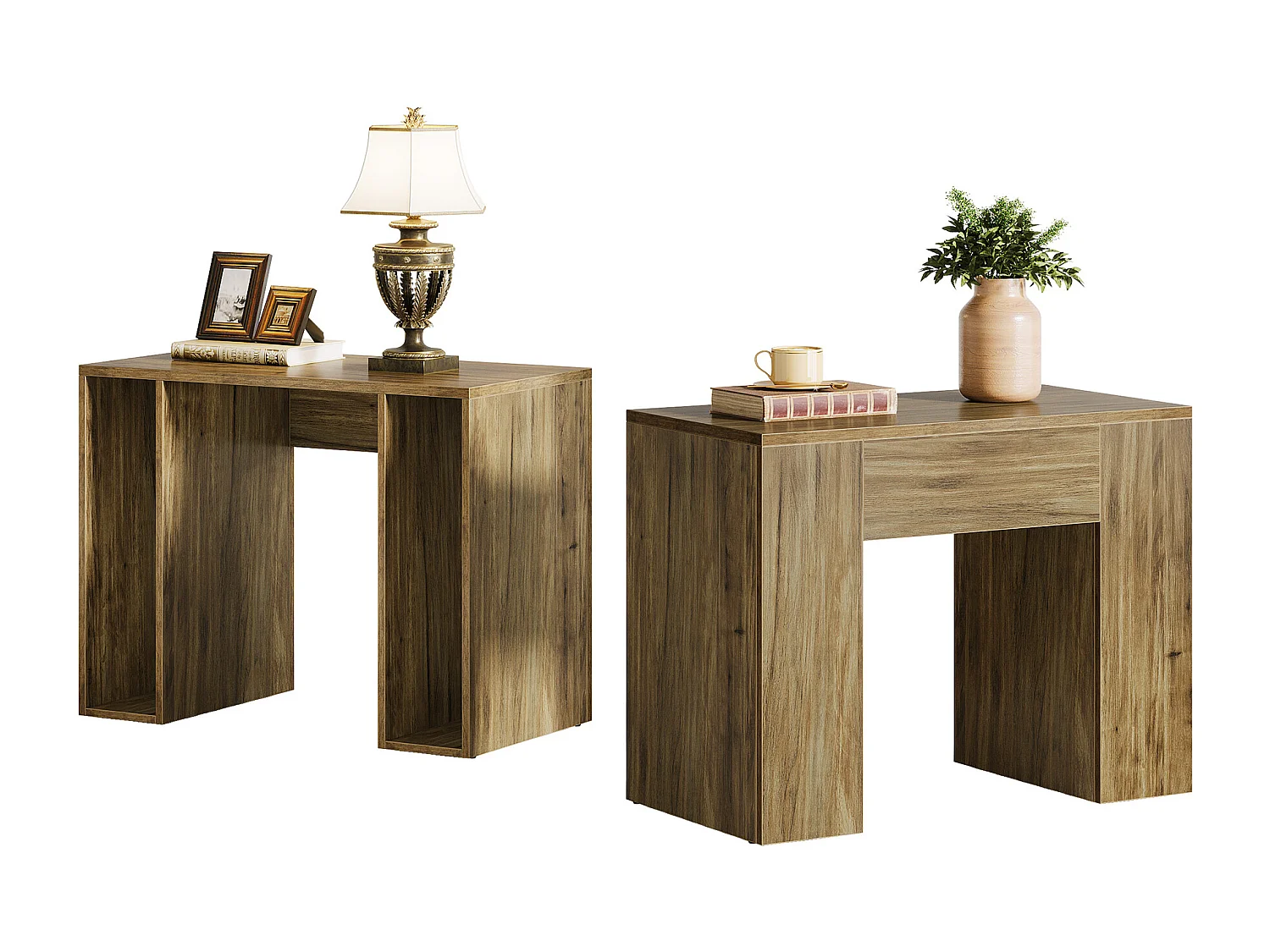 Mesa Lateral de Fim de Sala Rustica de 80cm, Mesa Lateral de Sofá Moderna de Meio Século com Pedestal Resistente