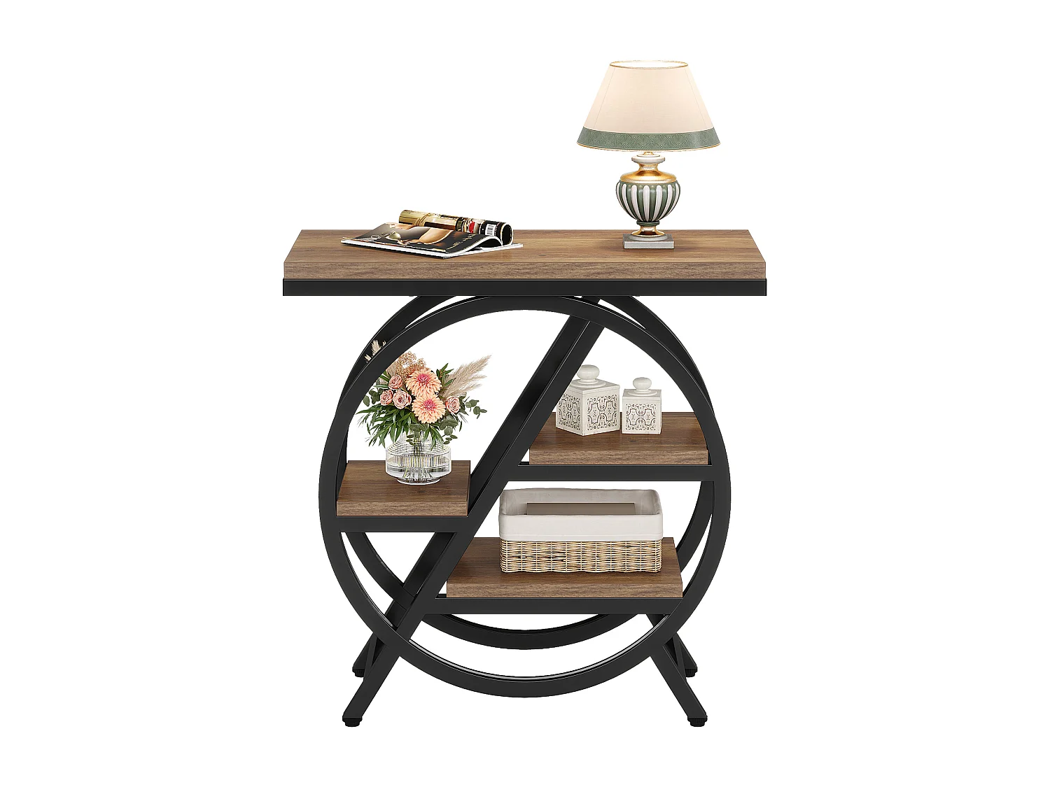 Mesa lateral estrecha con amplio espacio de almacenamiento de 4 niveles, mesa de noche moderna