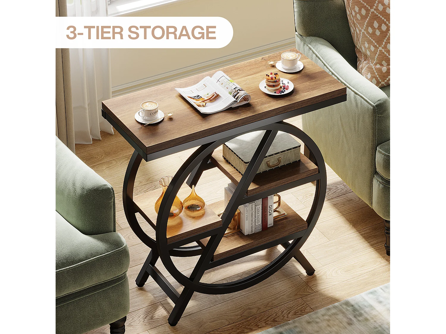 Mesa lateral estrecha con amplio espacio de almacenamiento de 4 niveles, mesa de noche moderna