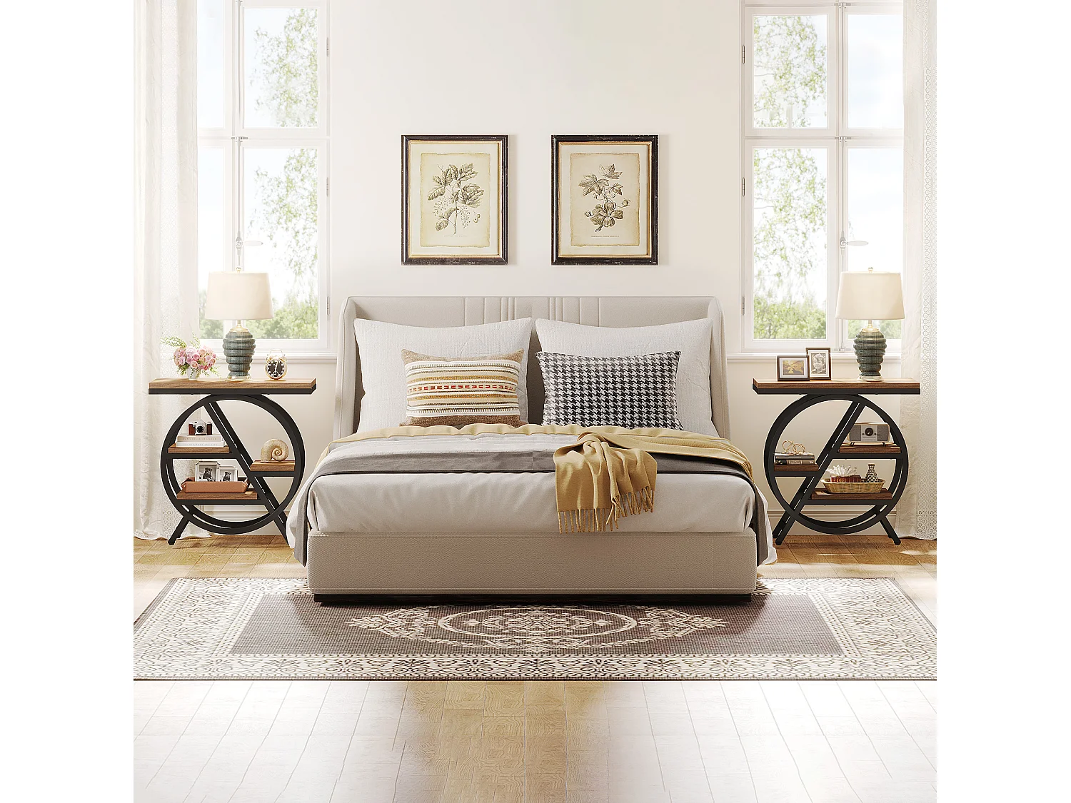 Mesa lateral estrecha con amplio espacio de almacenamiento de 4 niveles, mesa de noche moderna