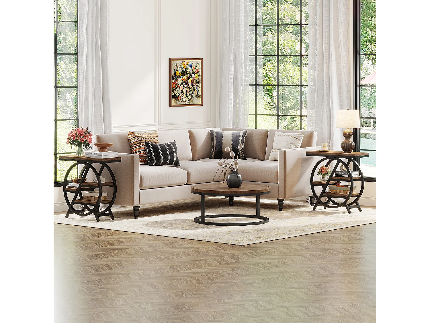 Mesa lateral estrecha con amplio espacio de almacenamiento de 4 niveles, mesa de noche moderna