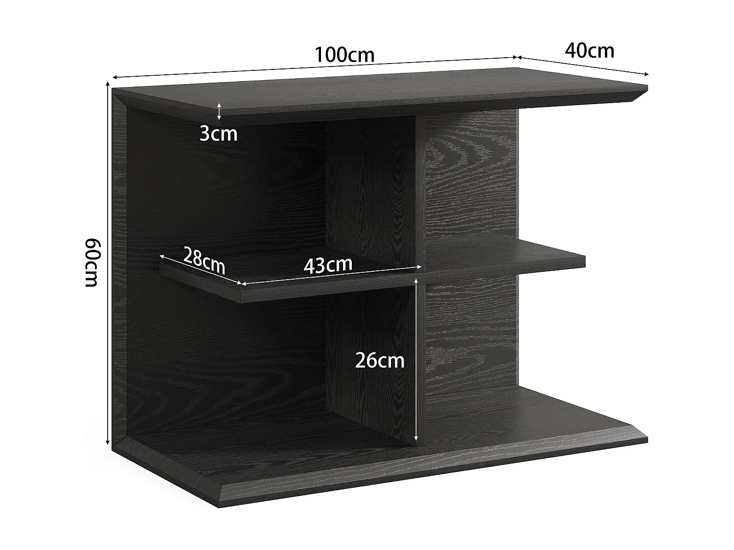 Tables d'appoint noires pour salon, table d'appoint à 3 niveaux avec rangement, table de chevet moderne