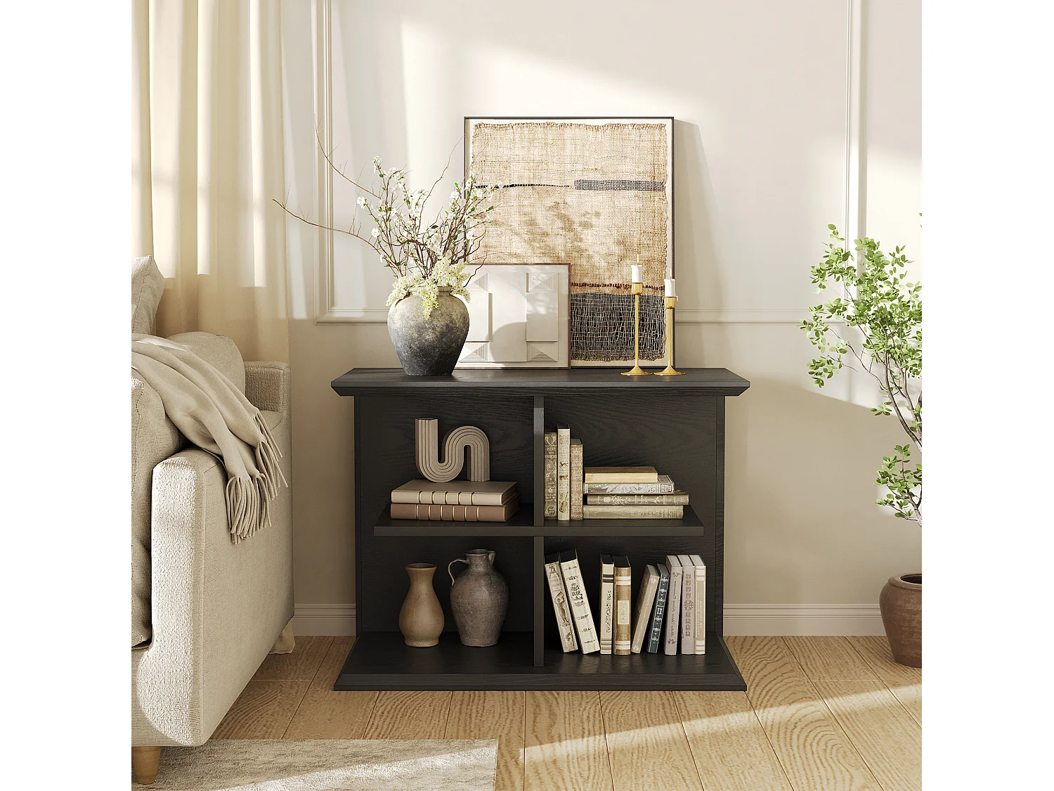 Tables d'appoint noires pour salon, table d'appoint à 3 niveaux avec rangement, table de chevet moderne