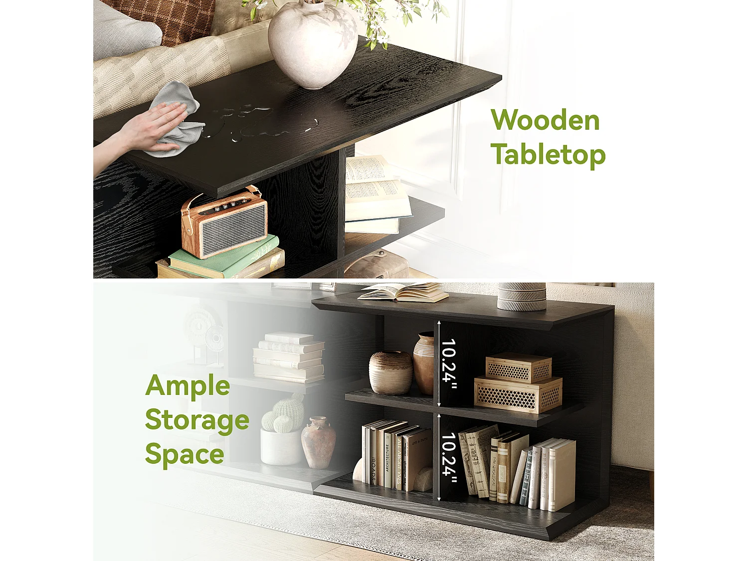 Tables d'appoint noires pour salon, table d'appoint à 3 niveaux avec rangement, table de chevet moderne