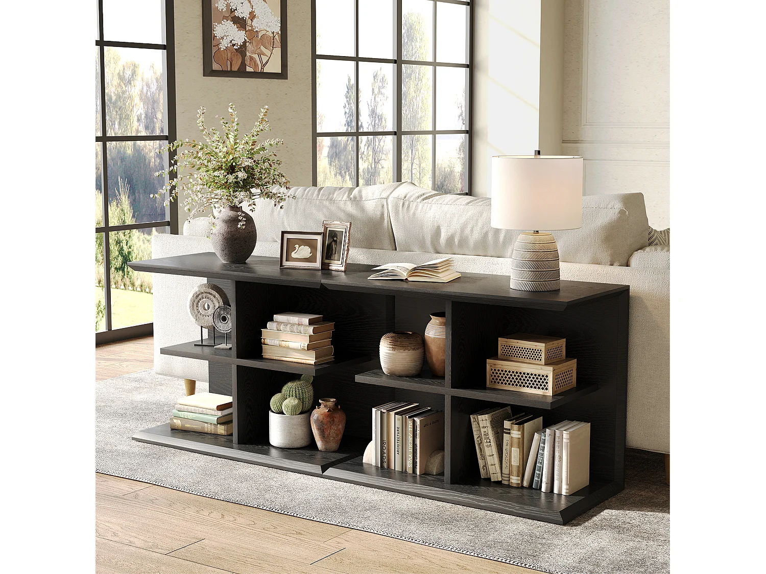 Tables d'appoint noires pour salon, table d'appoint à 3 niveaux avec rangement, table de chevet moderne