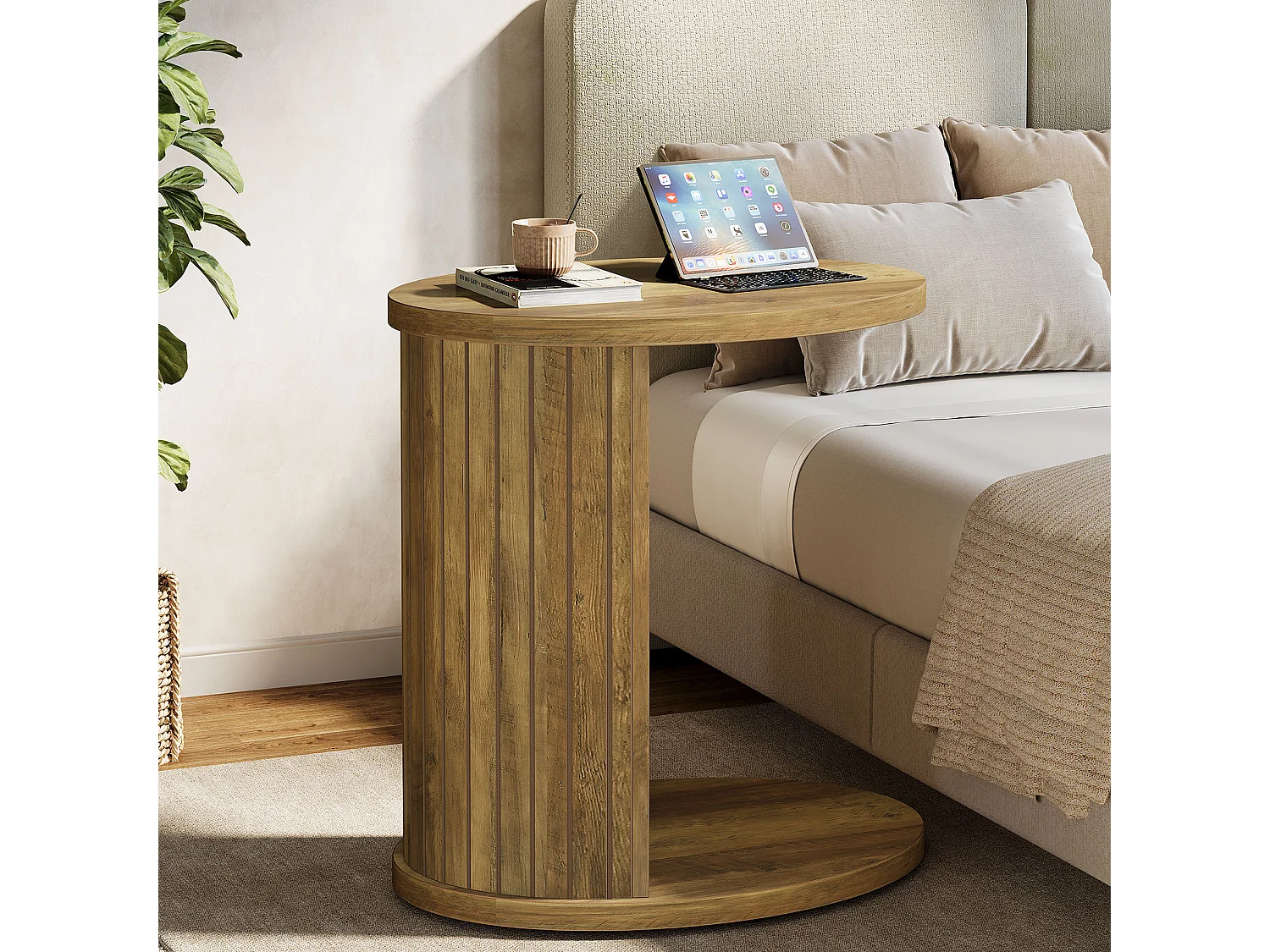 Mesa de Cabeceira para Sofá, Mesa Lateral de 2 Andares com Prateleira de Armazenamento, Mesa em C para Sofá, Espaço Pequeno