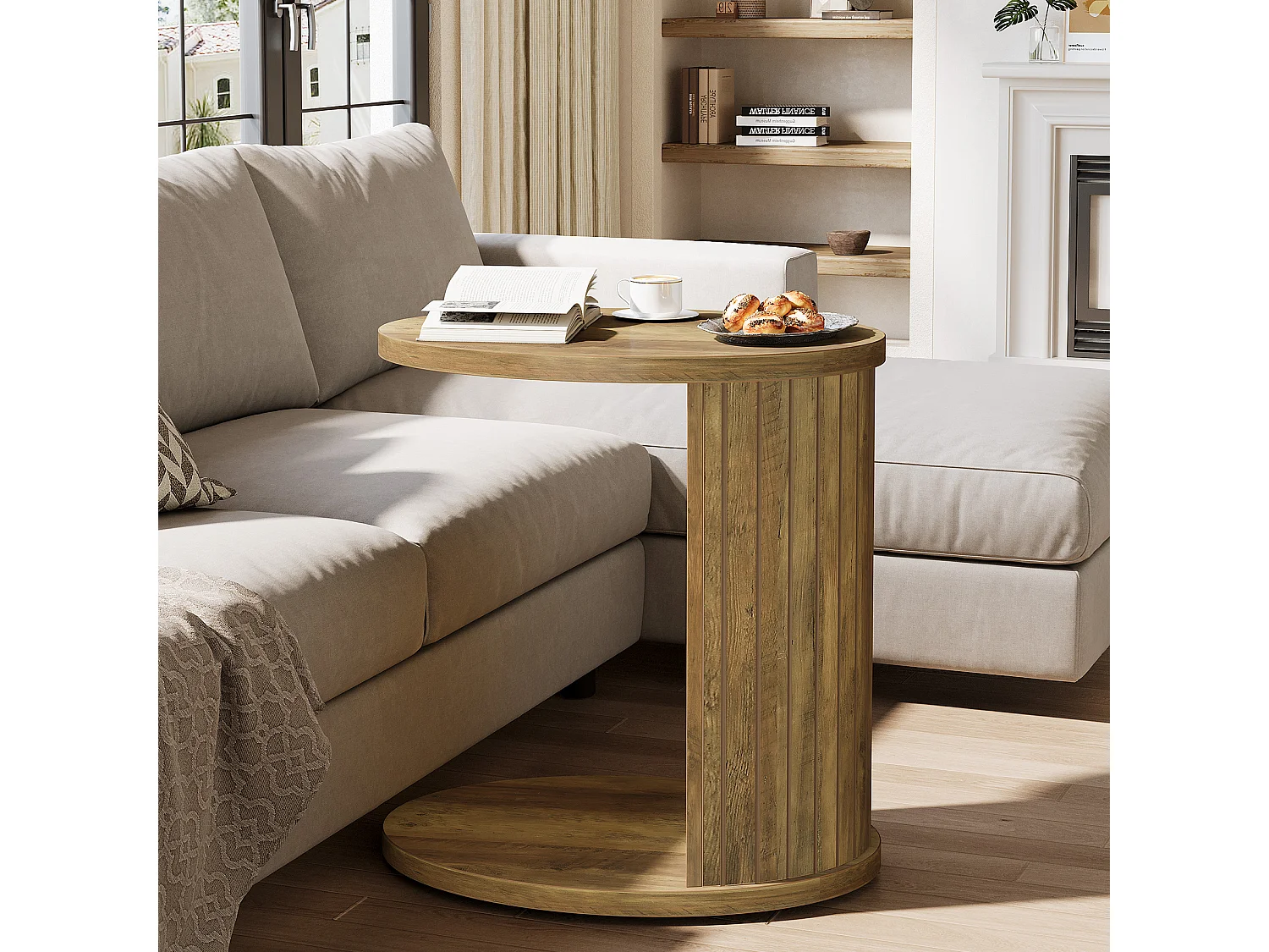 Table d'appoint pour canapé, table latérale à 2 niveaux avec étagère de rangement, table en C pour canapé, idéale pour les petits espaces