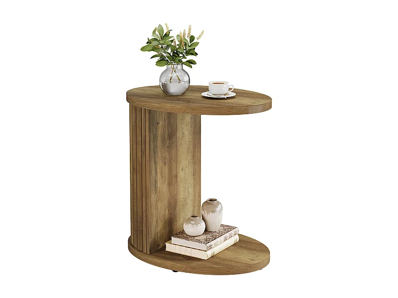 Table d'appoint pour canapé, table latérale à 2 niveaux avec étagère de rangement, table en C pour canapé, idéale pour les petits espaces