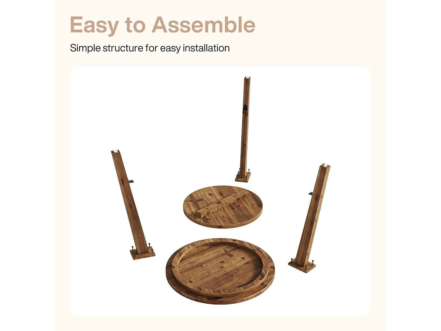 Table d'appoint ronde en bois massif de 60 cm, table de chevet avec étagère de rangement, style campagnard