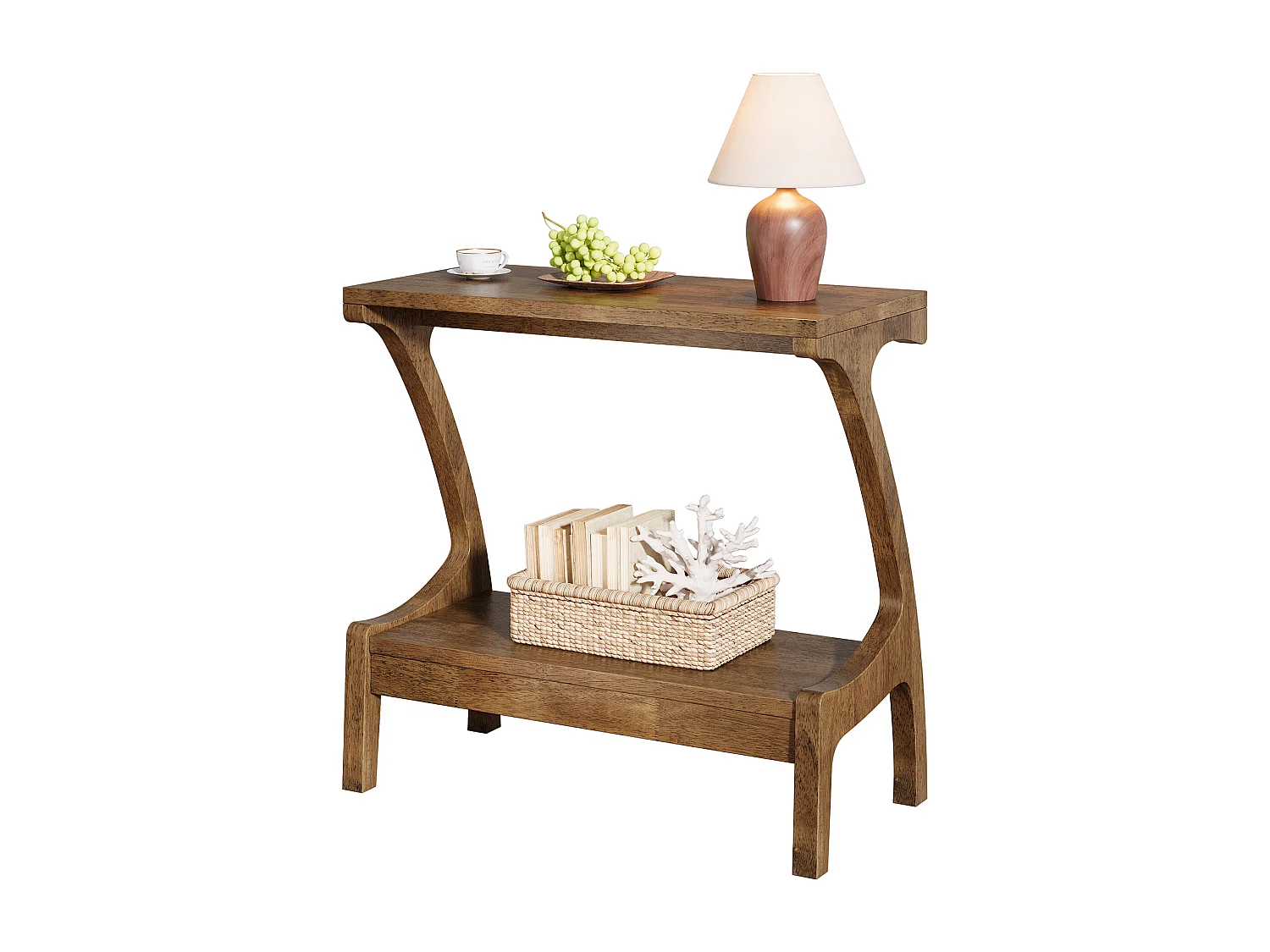 Table d'appoint en bois massif avec étagère de rangement, petite table d'appoint pour salon, chambre