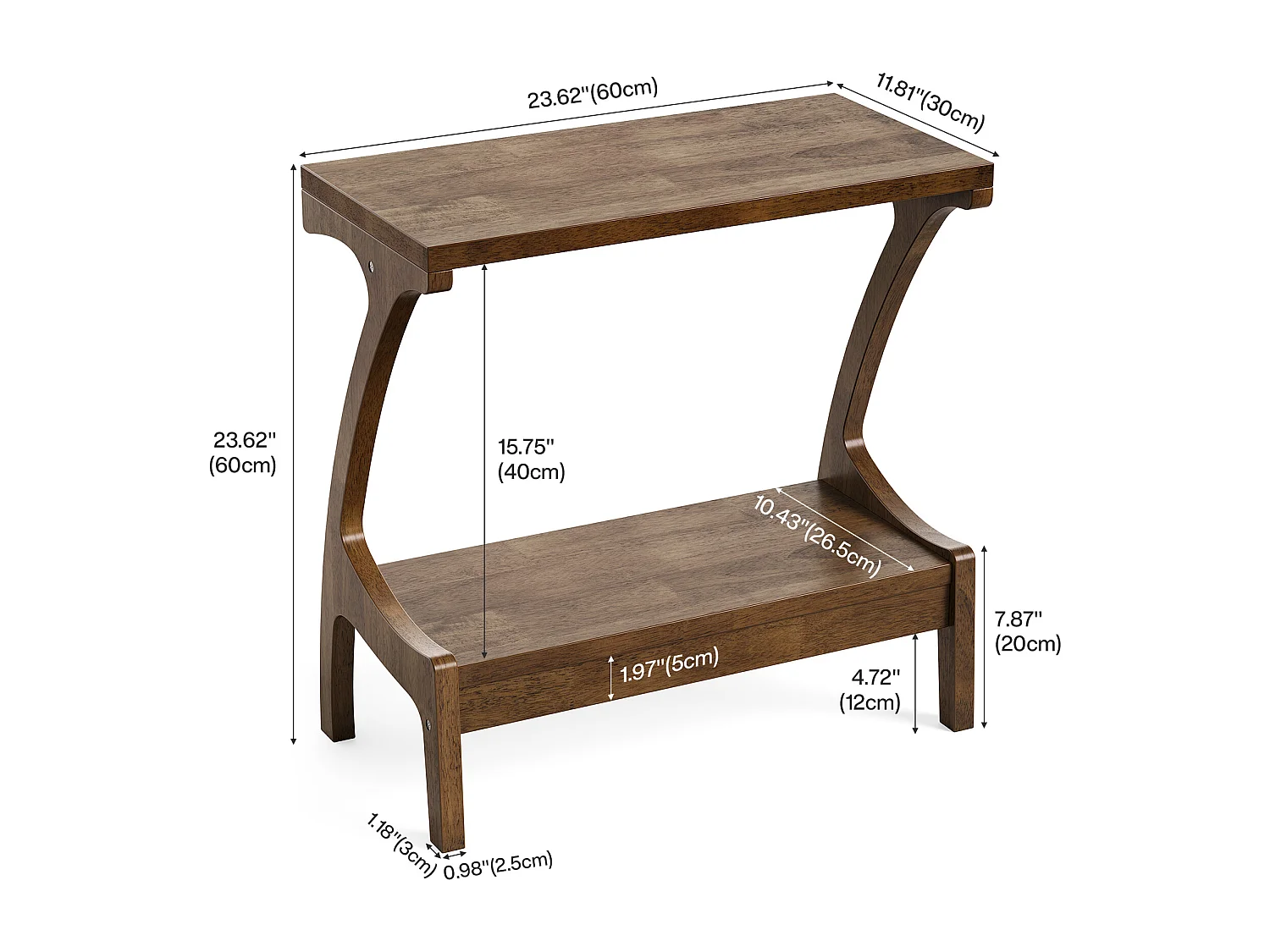 Table d'appoint en bois massif avec étagère de rangement, petite table d'appoint pour salon, chambre