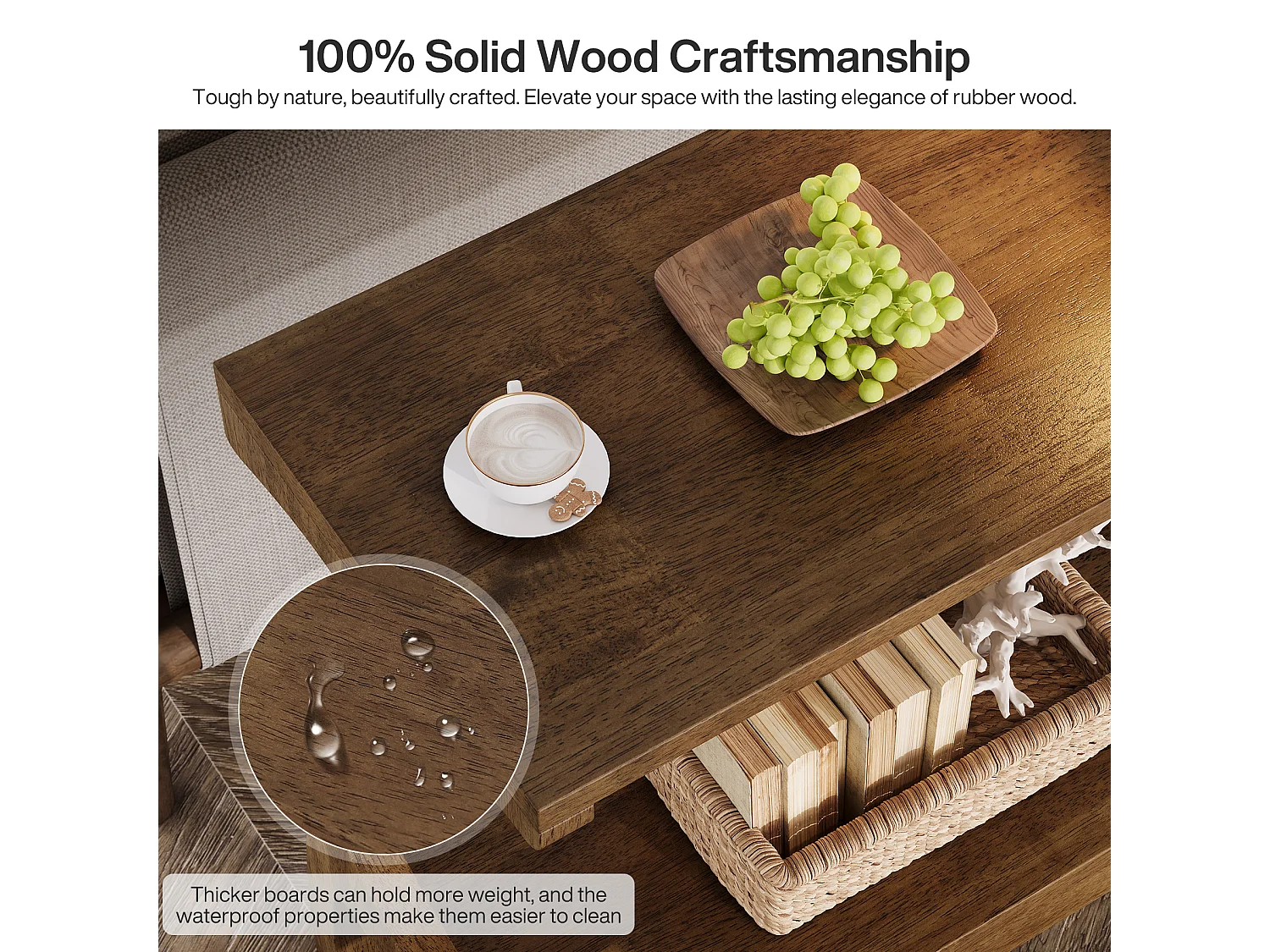 Table d'appoint en bois massif avec étagère de rangement, petite table d'appoint pour salon, chambre