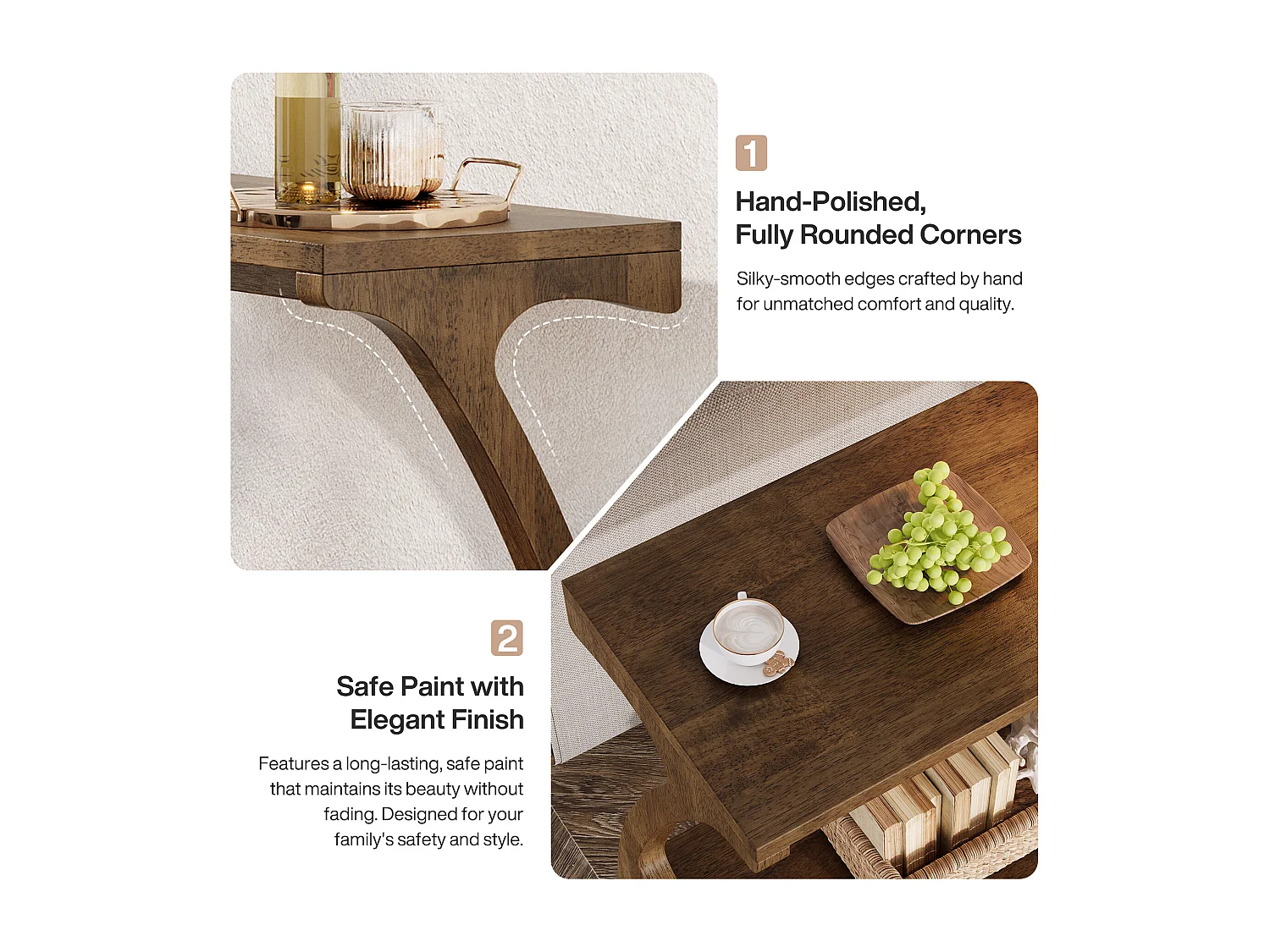 Table d'appoint en bois massif avec étagère de rangement, petite table d'appoint pour salon, chambre