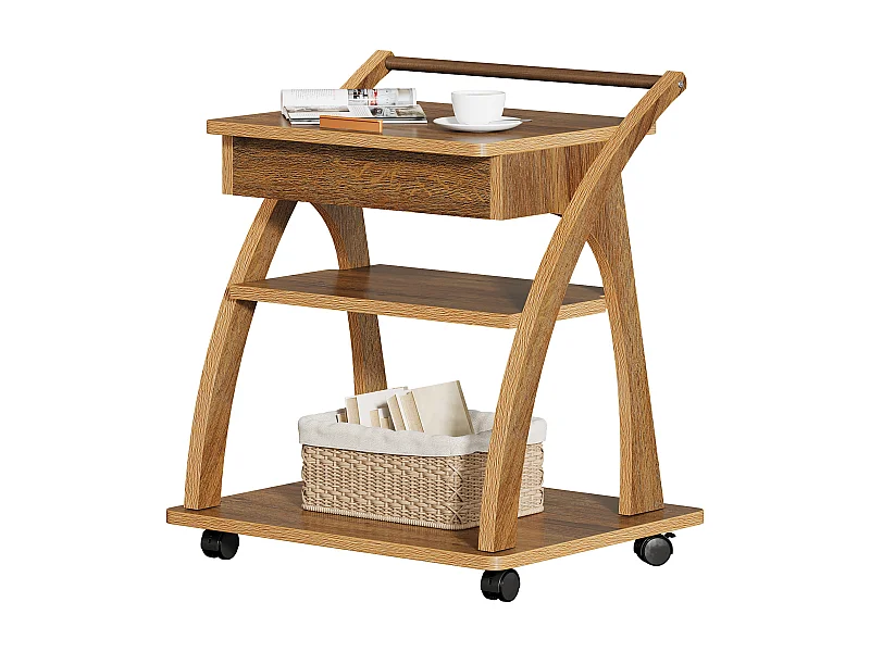 Table d'appoint à roulettes, table basse à 3 niveaux pour canapé avec plateau réglable, plateau TV roulant pour petits espaces