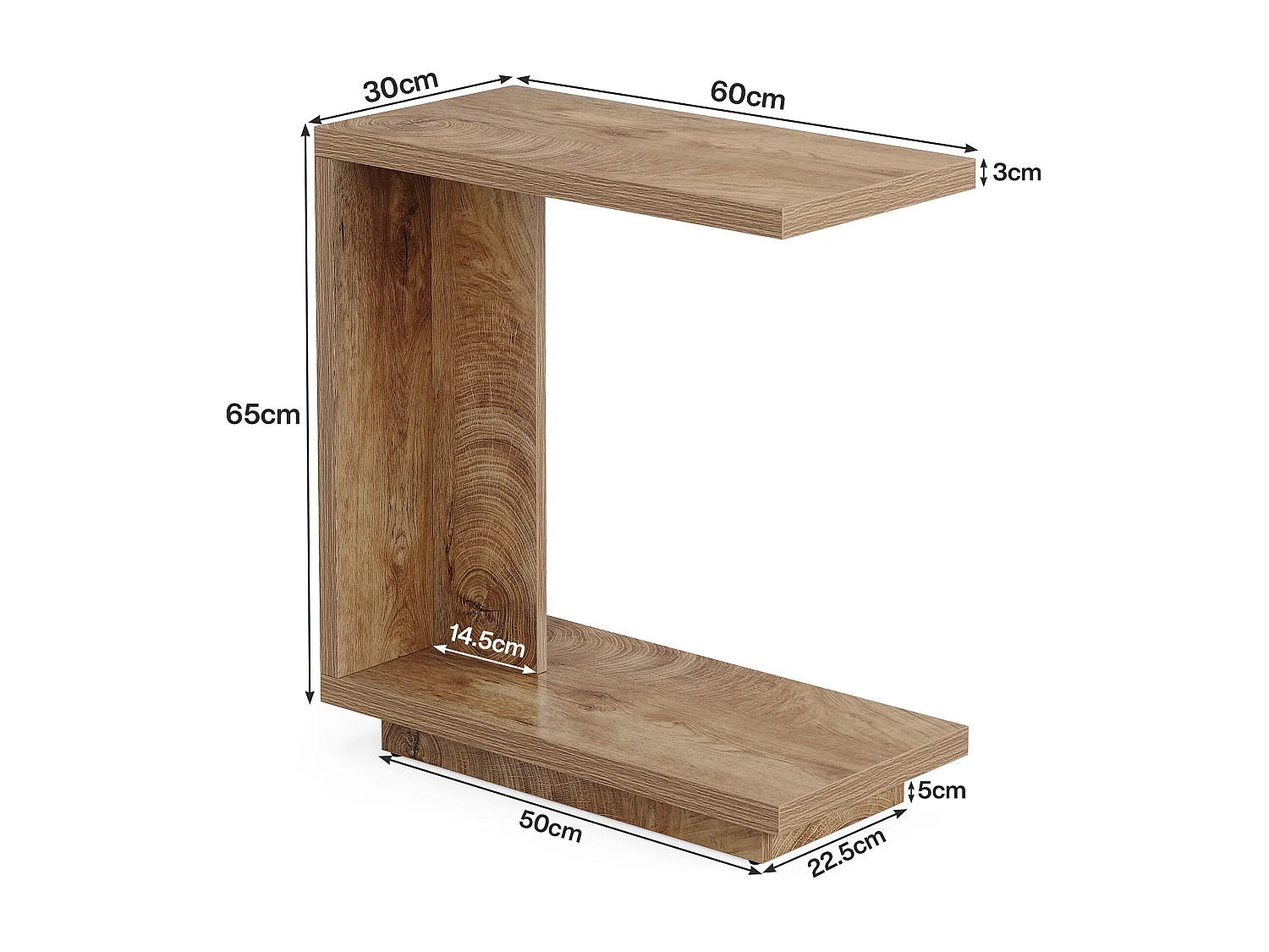 Tavolino laterale a forma di C per divano, tavolo a C a 2 livelli con piedistallo robusto