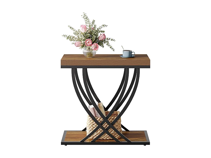 Nebentisch, 2-stufiger schmaler Beistelltisch für das Wohnzimmer, industrieller Nachttisch mit Metallrahmen