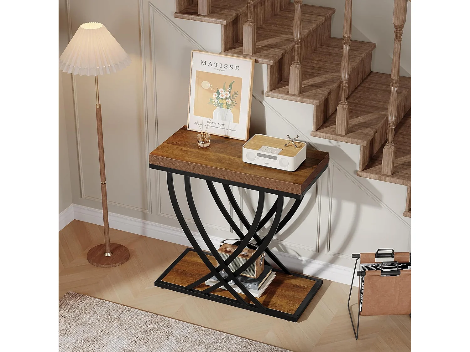 Nebentisch, 2-stufiger schmaler Beistelltisch für das Wohnzimmer, industrieller Nachttisch mit Metallrahmen