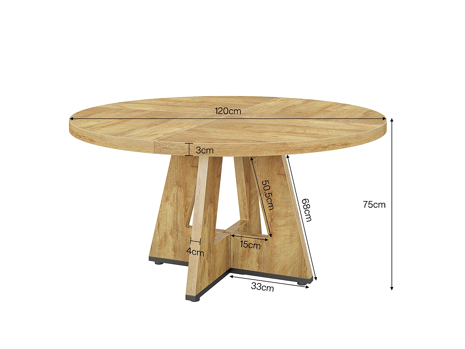 Table de salle à manger ronde pour 4, 120 cm table de cuisine ronde de style campagnard