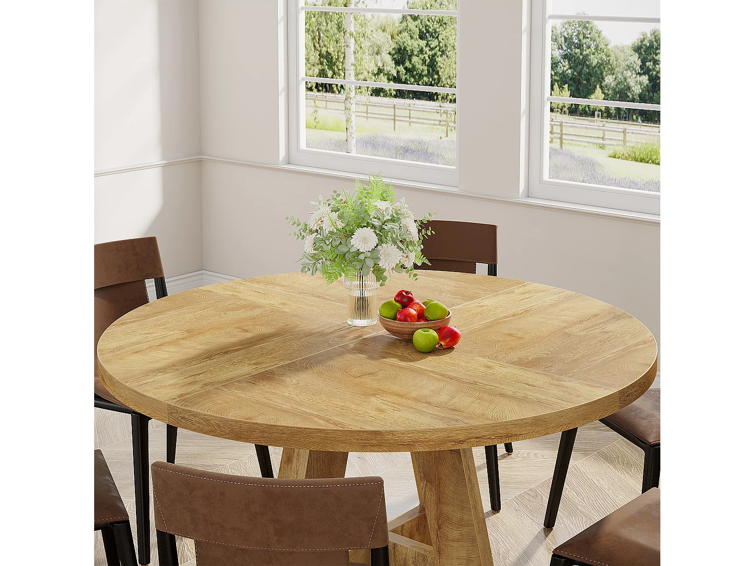 Table de salle à manger ronde pour 4, 120 cm table de cuisine ronde de style campagnard